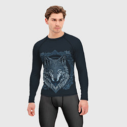 Рашгард мужской Волк, векторный орнаментализм, цвет: 3D-принт — фото 2