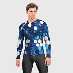 Рашгард мужской Cyber hexagon Blue, цвет: 3D-принт — фото 2