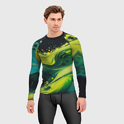 Рашгард мужской Жидкая текущая зеленая краска, цвет: 3D-принт — фото 2