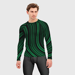 Рашгард мужской Абстракция зелёные линии на чёрном, цвет: 3D-принт — фото 2
