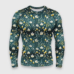 Мужской рашгард Цветочки на зеленом поле паттерн