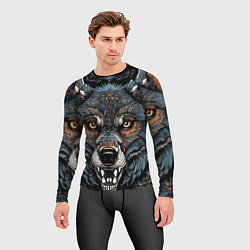 Рашгард мужской Дикий волк с узорами, цвет: 3D-принт — фото 2