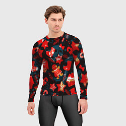 Рашгард мужской Рождественские узоры красные, цвет: 3D-принт — фото 2