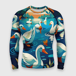 Мужской рашгард Гуси лебеди вода