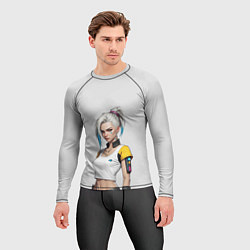 Рашгард мужской Девушка в белом топе Cyberpunk 2077, цвет: 3D-принт — фото 2