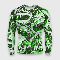 Мужской рашгард Белые клыки на зелёном фоне