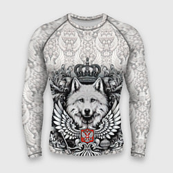 Рашгард мужской Волк белый герб России, цвет: 3D-принт
