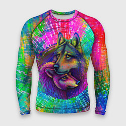 Рашгард мужской Цветные волк с волчицей, цвет: 3D-принт