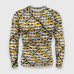 Рашгард мужской Жёлто-белый узор на чёрном фоне, цвет: 3D-принт