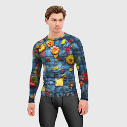 Рашгард мужской Подсолнухи на джинсах, цвет: 3D-принт — фото 2