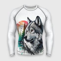 Рашгард мужской Портрет волка на фоне природы, цвет: 3D-принт