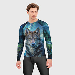 Рашгард мужской Волк и водопад, цвет: 3D-принт — фото 2