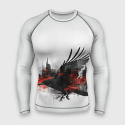 Рашгард мужской Силуэт черного ворона и города, цвет: 3D-принт