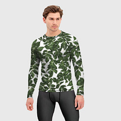 Рашгард мужской Зеленые листочки на белом фоне, цвет: 3D-принт — фото 2