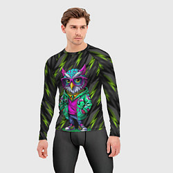 Рашгард мужской Модная сова и зеленые молнии, цвет: 3D-принт — фото 2