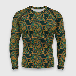 Рашгард мужской Орнамент зеленый пейсли, цвет: 3D-принт