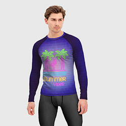 Рашгард мужской Неоновые пальмы и фламинго summer vibes, цвет: 3D-принт — фото 2