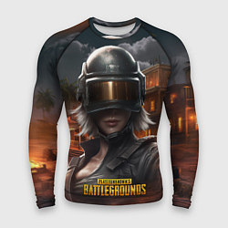 Рашгард мужской PUBG девушка в шлеме, цвет: 3D-принт