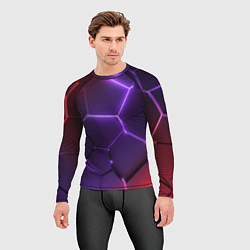 Рашгард мужской Красно-фиолетовые неоновые плиты в разломе, цвет: 3D-принт — фото 2