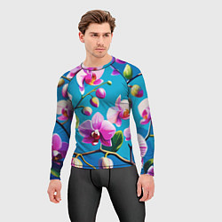 Рашгард мужской Орхидея цветы паттерн, цвет: 3D-принт — фото 2