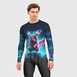 Рашгард мужской Пикадзила на крыше небоскрёба - неоновое свечение:, цвет: 3D-принт — фото 2