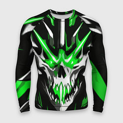 Мужской рашгард Абстрактный белый череп и зелёные полосы