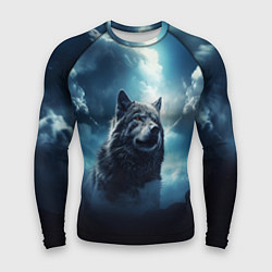 Рашгард мужской Волк ночное синее небо, цвет: 3D-принт