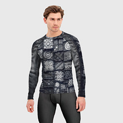 Рашгард мужской Африканские узоры на пэчворк дениме, цвет: 3D-принт — фото 2