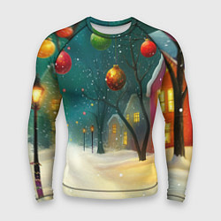 Мужской рашгард Новогодние шары и тропинка