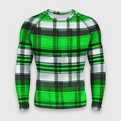 Рашгард мужской Зелёно-белая ткань в клетку, цвет: 3D-принт