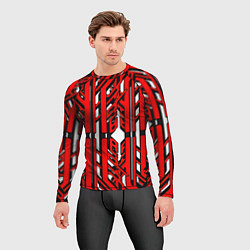 Рашгард мужской Чёрно-красные техно полосы на белом фоне, цвет: 3D-принт — фото 2