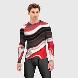 Рашгард мужской Волнистые горизонтальные чёрно-красные полосы на б, цвет: 3D-принт — фото 2