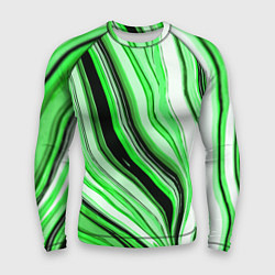 Рашгард мужской Волнистые вертикальные чёрно-зелёные полосы, цвет: 3D-принт