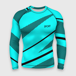 Рашгард мужской Sport неоновый голубой с чёрным полосы, цвет: 3D-принт