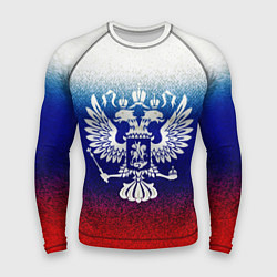 Мужской рашгард Герб России на фоне флага текстурный