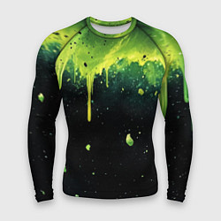 Рашгард мужской Зеленая стекающая краска по черному фону, цвет: 3D-принт