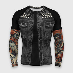 Рашгард мужской Джинсовка с татуировкой дракона и самурая - имитац, цвет: 3D-принт
