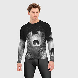 Рашгард мужской Изогнутые белые перья павлина - чб иллюстрация, цвет: 3D-принт — фото 2