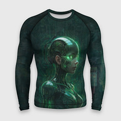 Рашгард мужской Девушка-андроид в зелёных тонах, цвет: 3D-принт