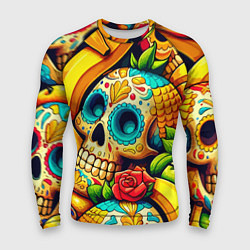 Рашгард мужской Colorfull skulls and bananas - pop art pattern, цвет: 3D-принт