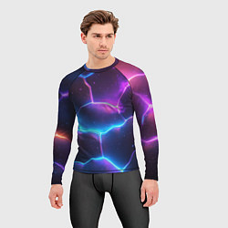Рашгард мужской Синие и фиолетовые молнии в разломе, цвет: 3D-принт — фото 2