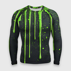 Рашгард мужской Зеленая краска стекающая на черном фоне, цвет: 3D-принт