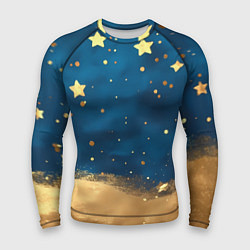 Мужской рашгард Золотые звезды на синем фоне текстура