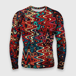 Рашгард мужской Искажённые волнистые полосы красно-синий, цвет: 3D-принт