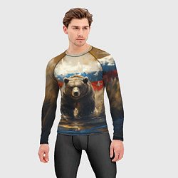 Рашгард мужской Медведь и флаг РФ в поле, цвет: 3D-принт — фото 2
