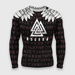 Мужской рашгард Асгард на фоне рун и валькнут