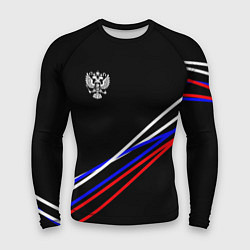 Мужской рашгард Герб и полосы цветов флага на чёрном