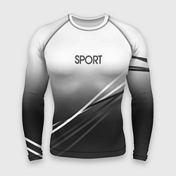 Рашгард мужской Sport градиент из белого в серый с полосами, цвет: 3D-принт
