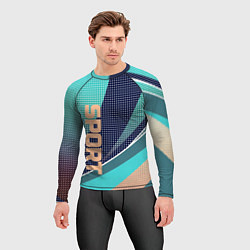 Рашгард мужской Sport бирюзово-бежевый текстурный, цвет: 3D-принт — фото 2