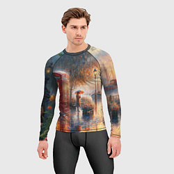 Рашгард мужской Красная телефонная будка на набережной, цвет: 3D-принт — фото 2